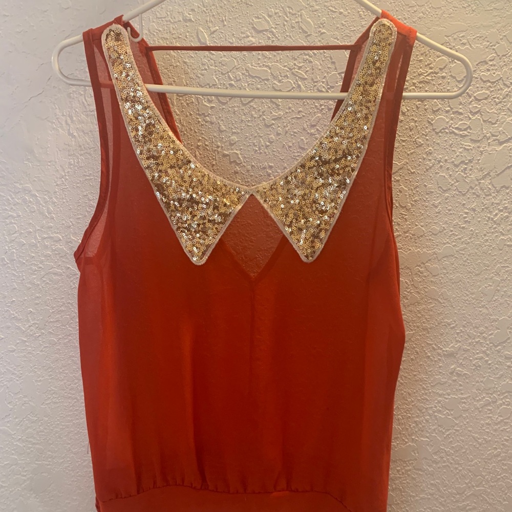 GIFTED Gold Sequence Collar Sheer Top - Picture 1 of 7